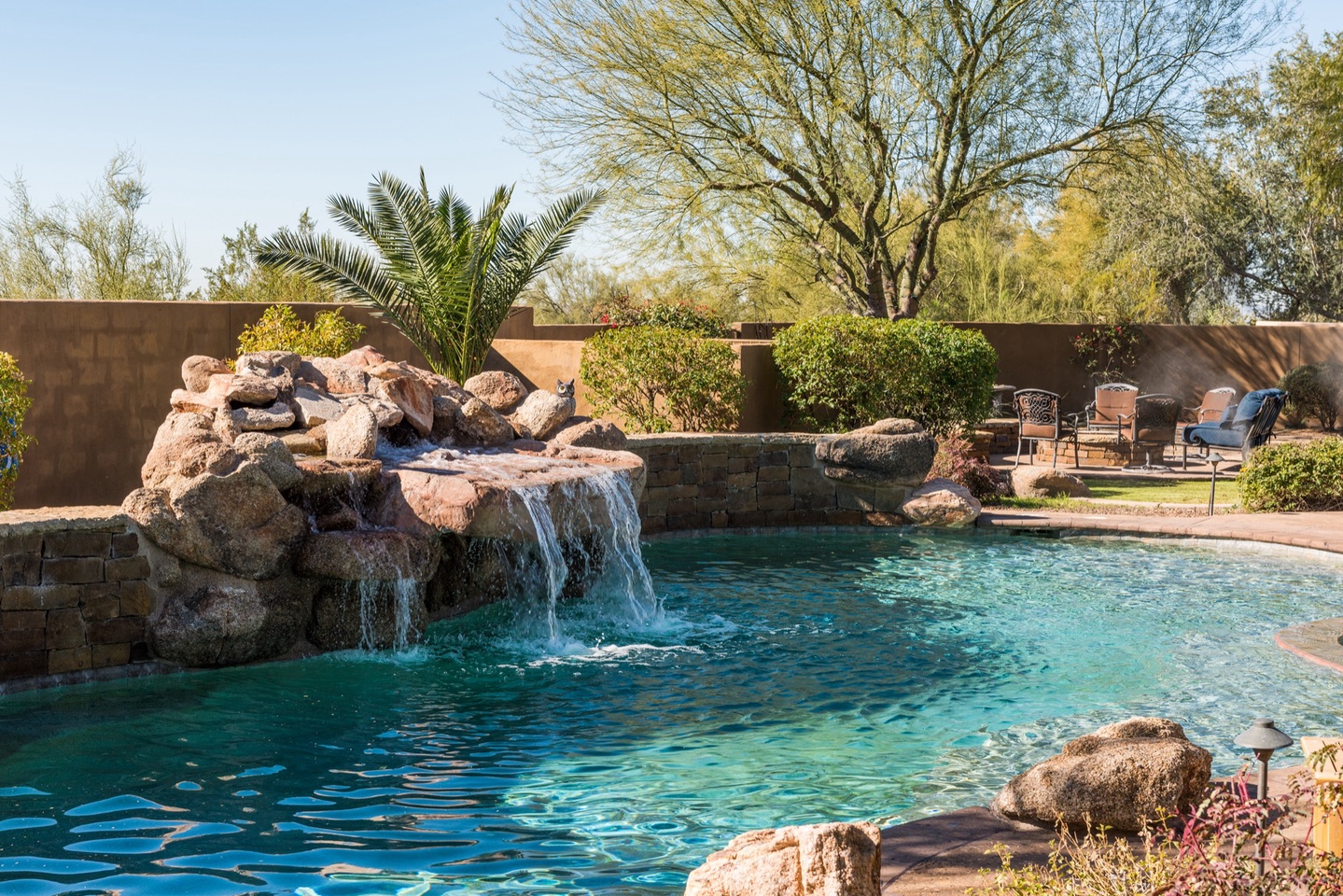 Waterfall grotto in the pool