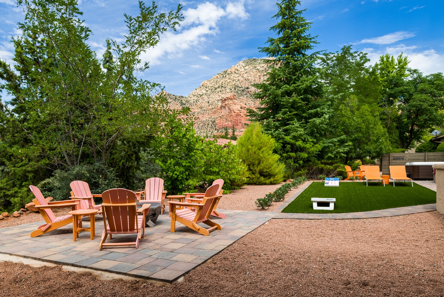 Peaceful fire pit setting with Red Rock views