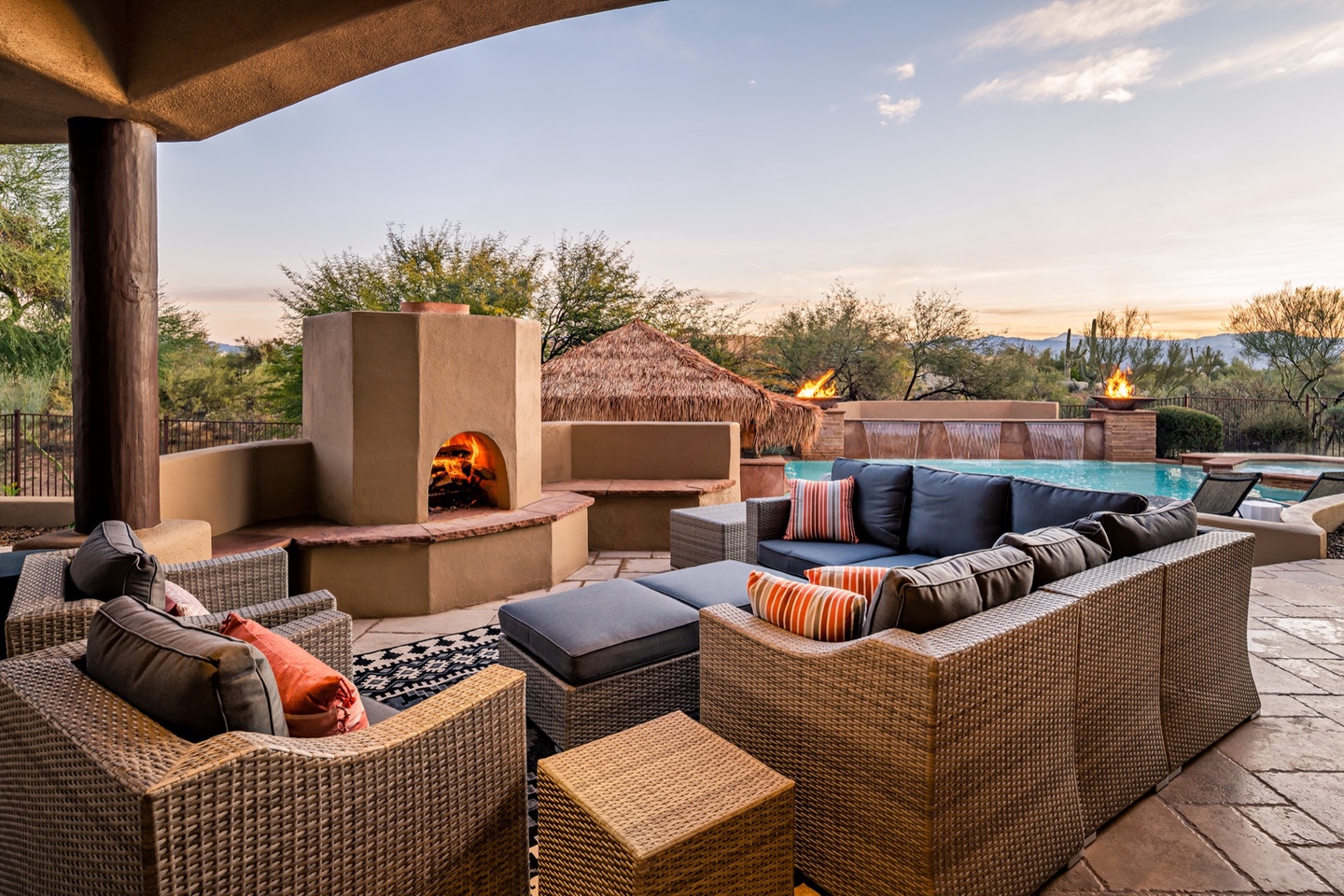 Covered patio with lots of lounging