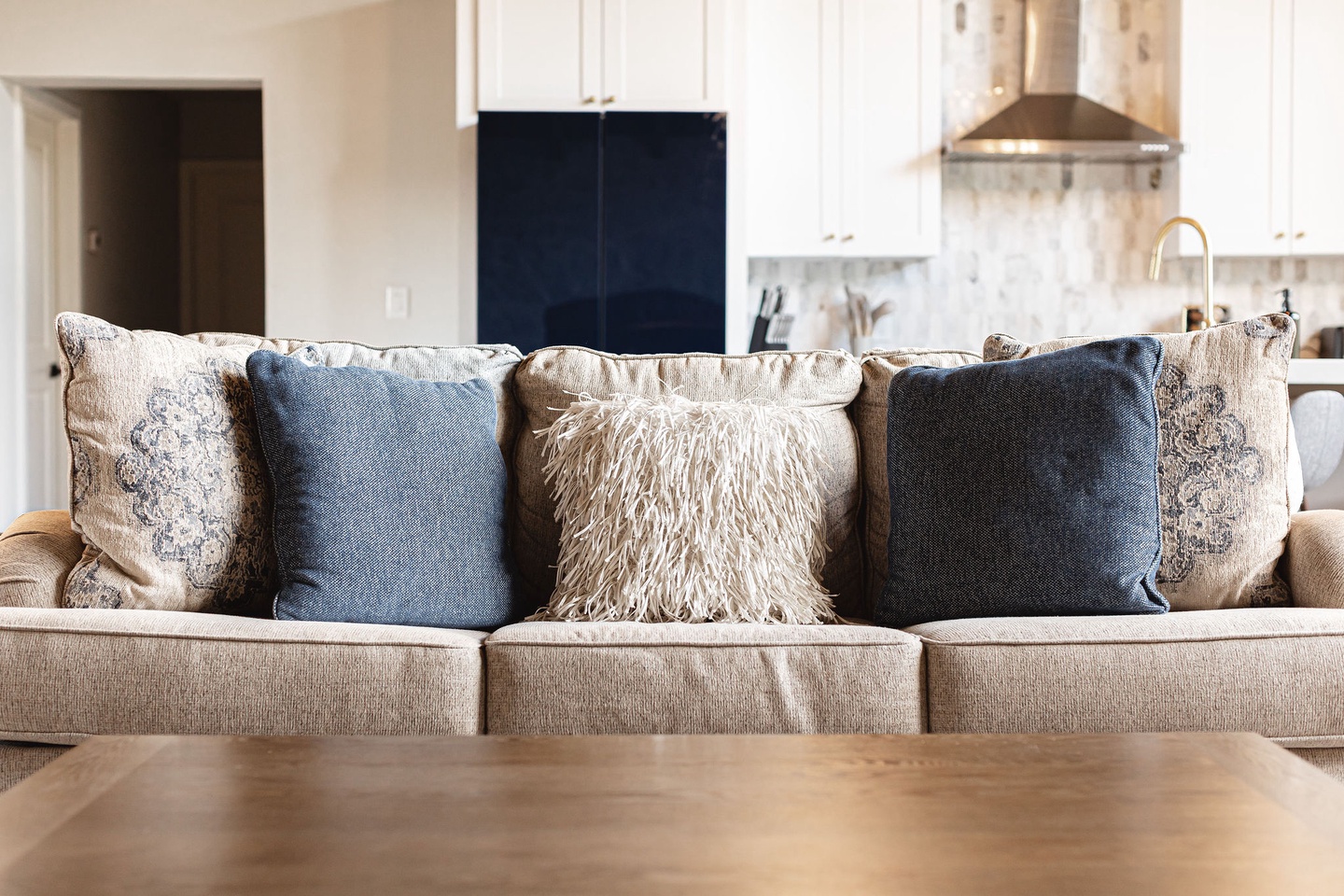 Living room couch doubles as a sofa bed