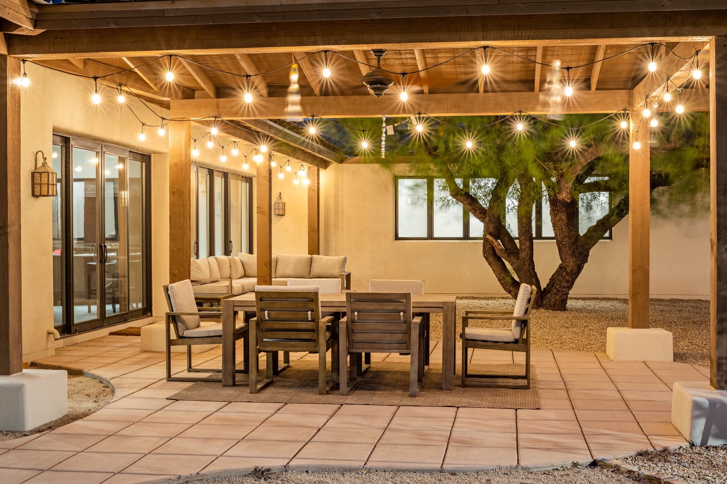 Outdoor seating under the covered patio