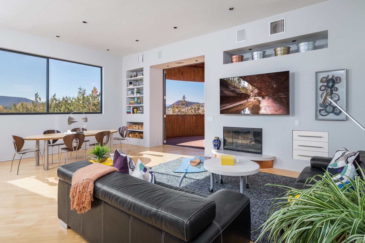 Comfortable living space with high ceilings