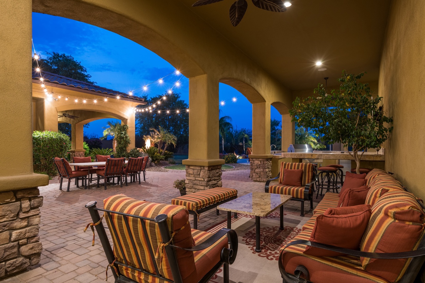 Covered back patio sitting area