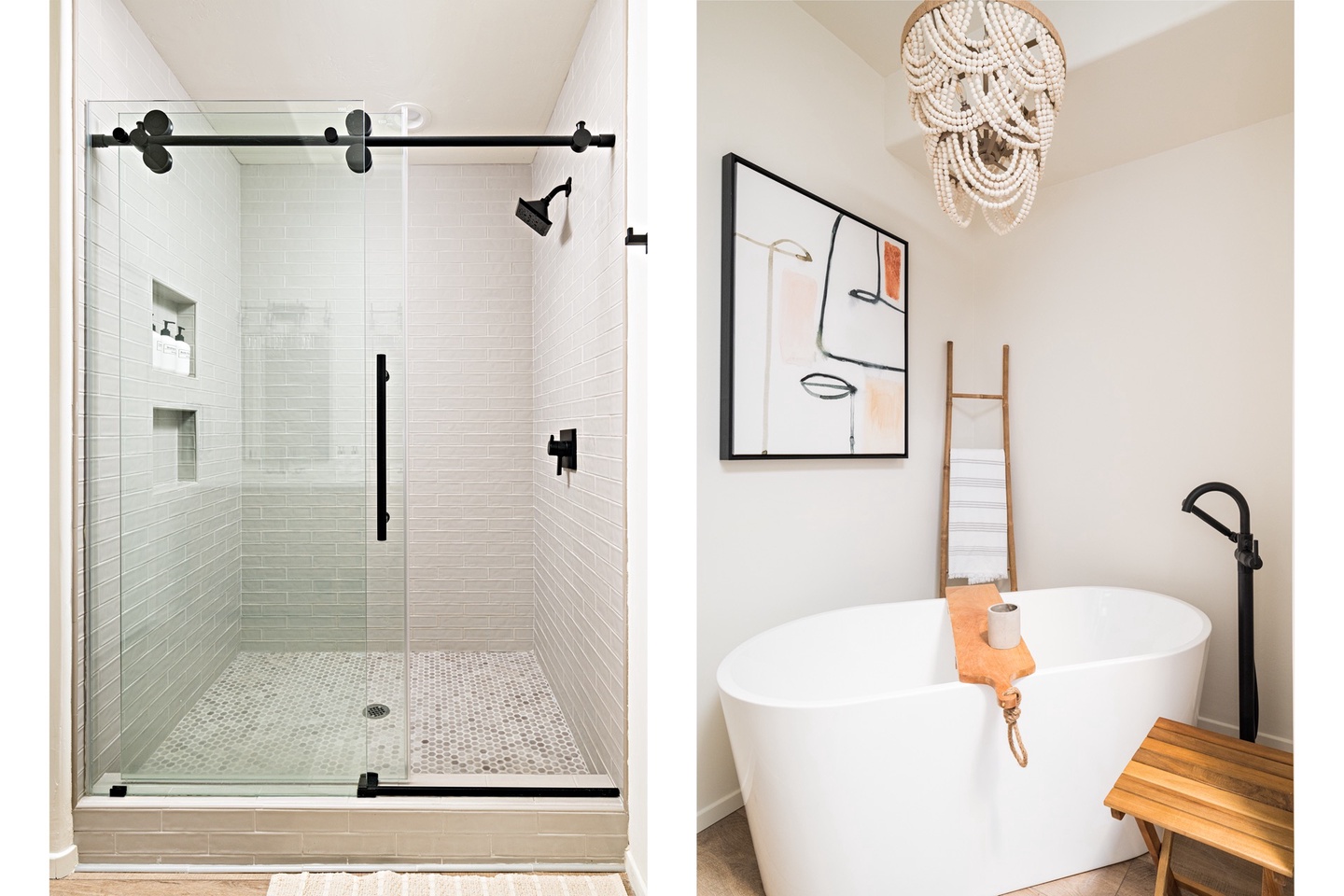 Unwind in the master bathroom free-standing bathtub