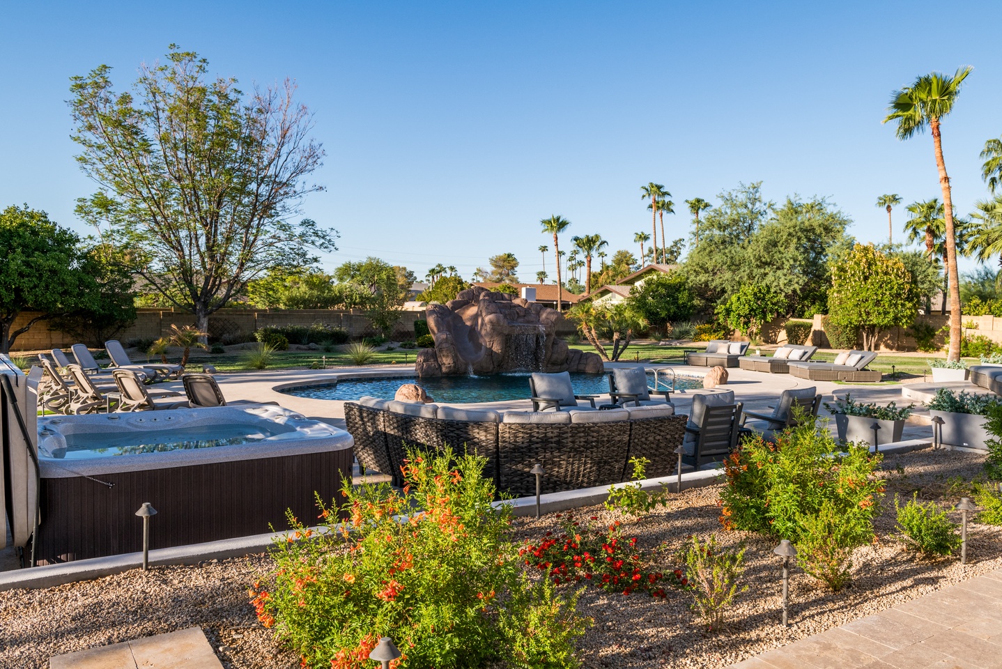 Ample seating nicely compliments a large and spacious yard