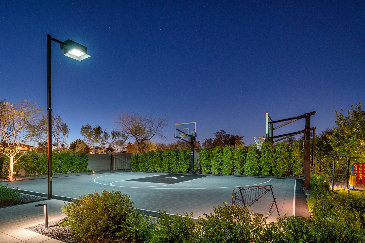 Sports court with two basketball hoops