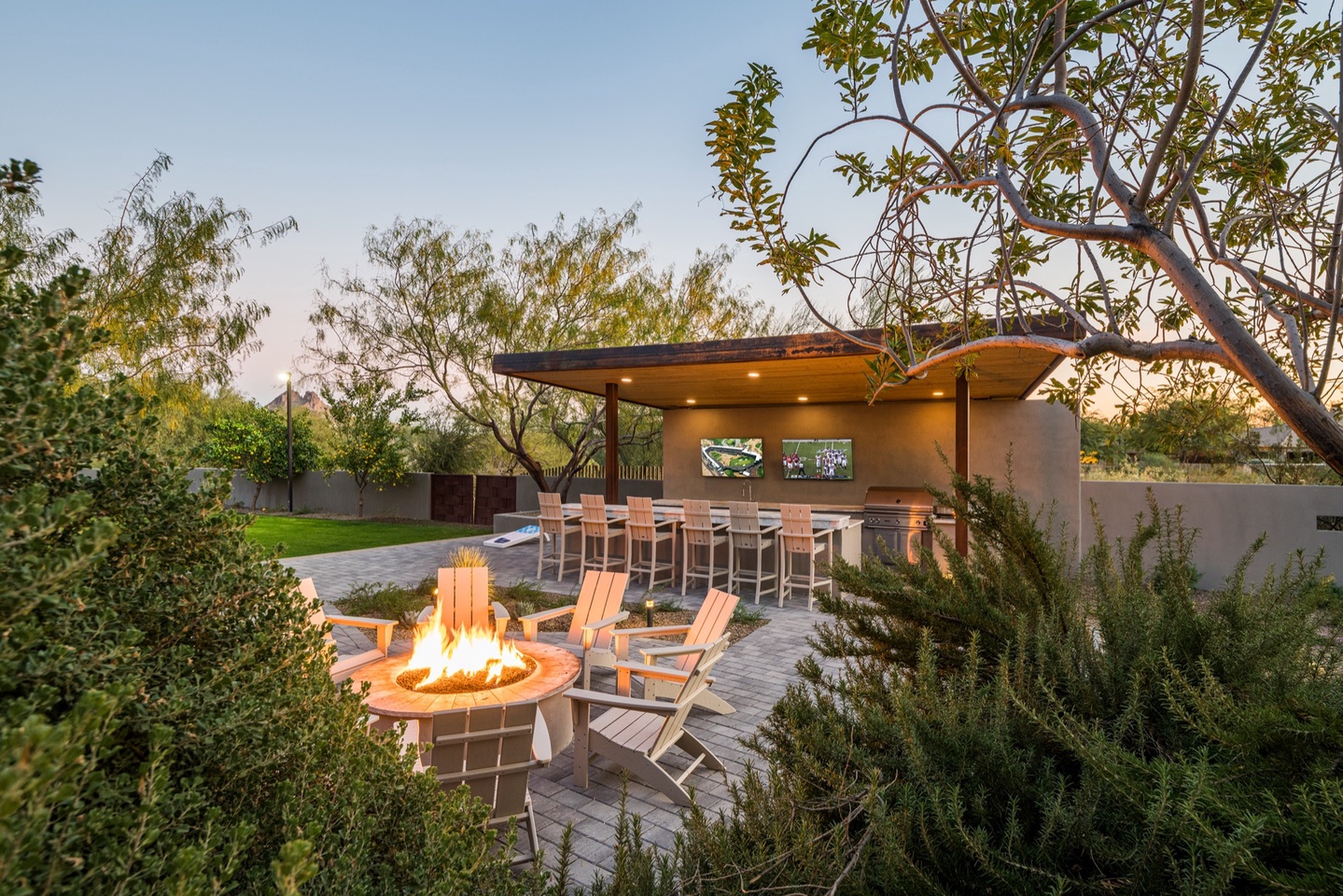 Newly added outdoor kitchen and fire pit