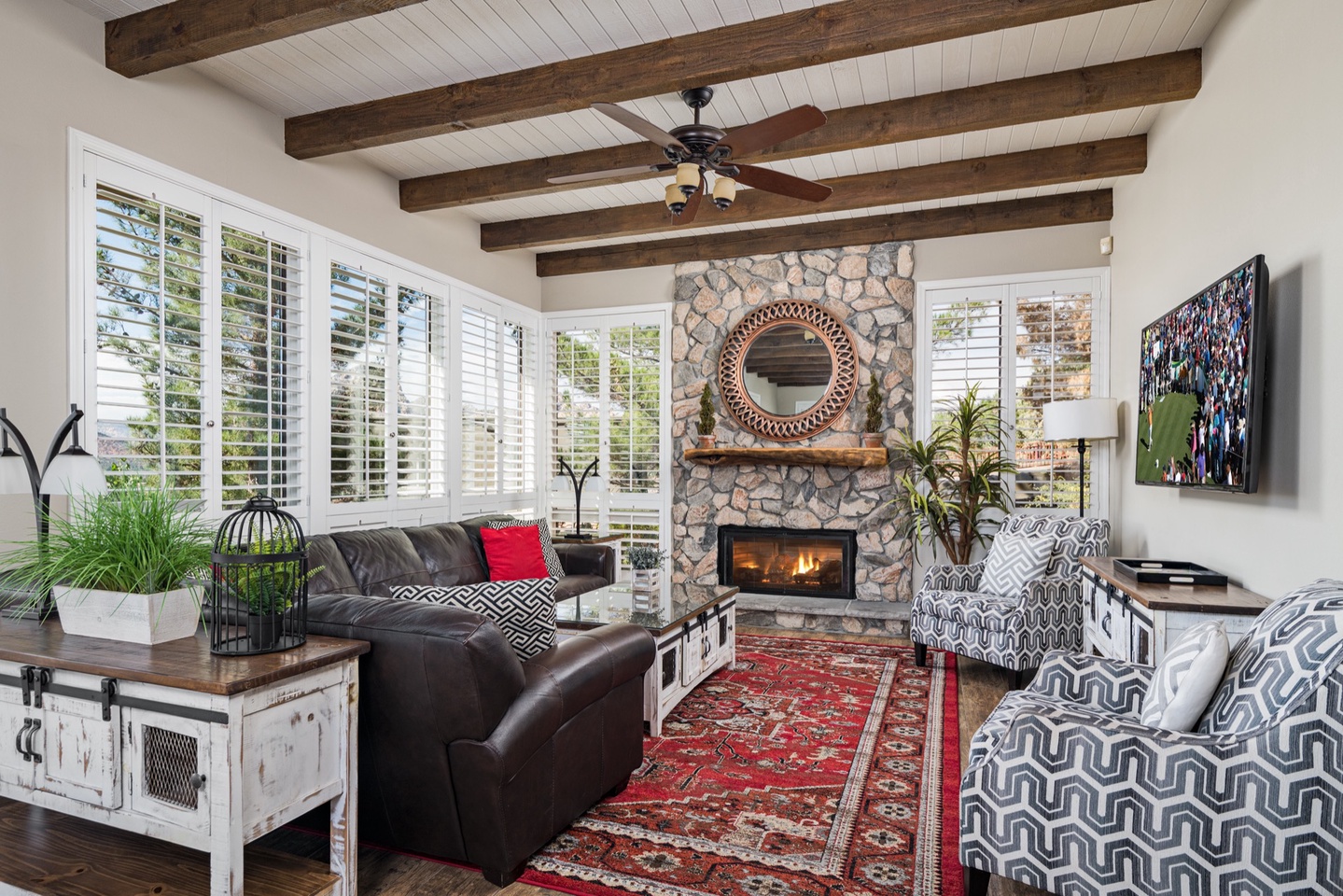 Thoughtfully designed living room space with fireplace