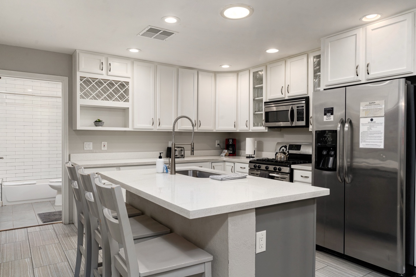 Stocked kitchen with modern appliances