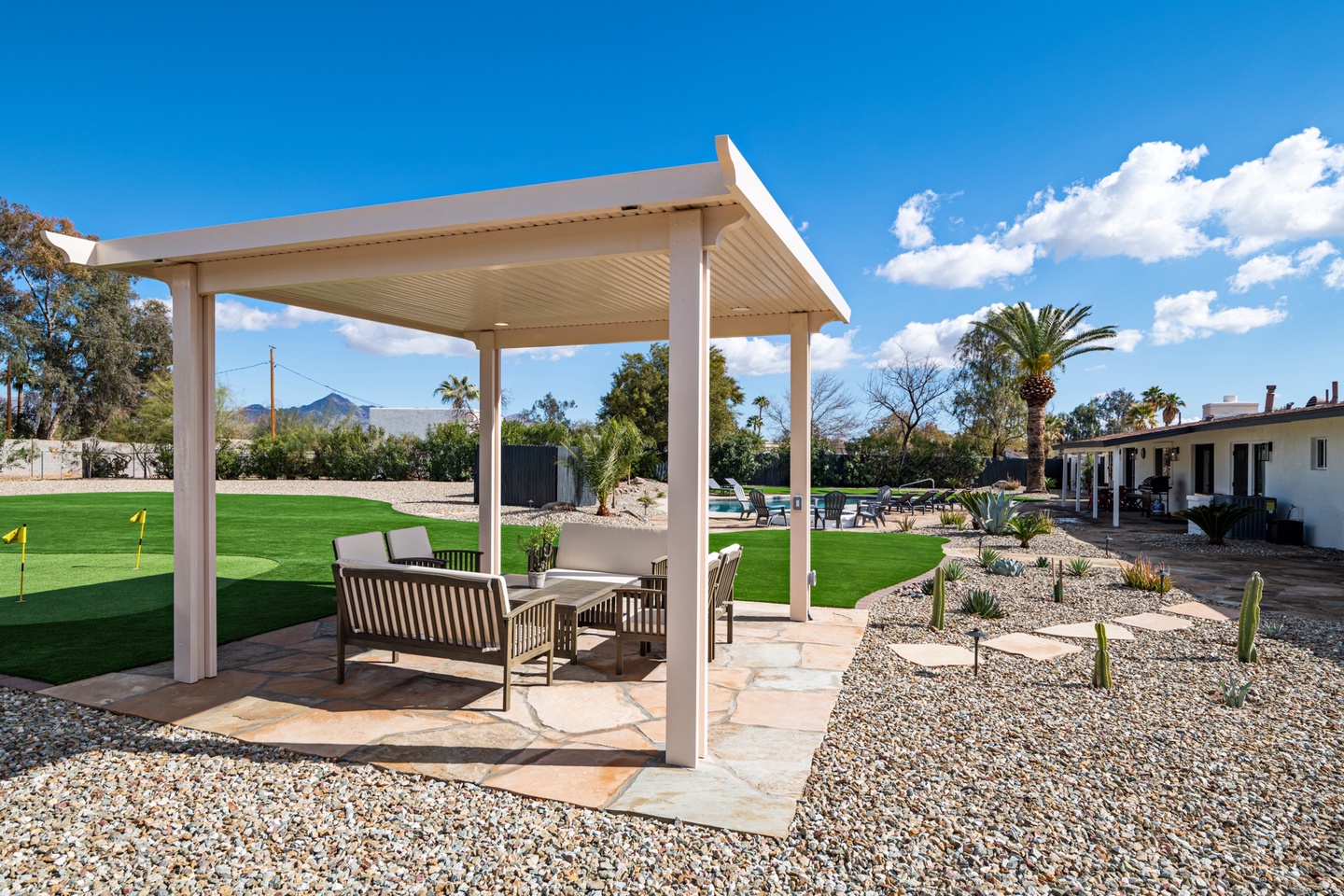 Pergola with outdoor seating