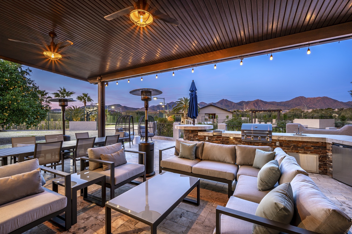 Large covered patio with ample seating