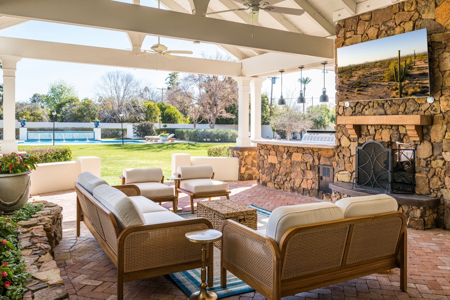 Extended covered patio provides great shade